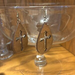 Wooden laser cut cross earrings. NWOT